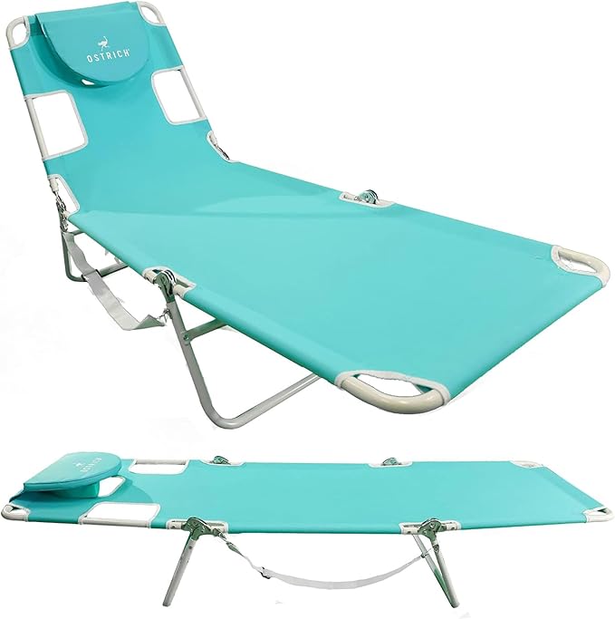 Ostrich the Original Chaise 72 x 22 Inch Lounge Portable Reclining Lounger, Outdoor Patio, Beach, Lawn, Camping, or Pool Tanning Chair, Aqua