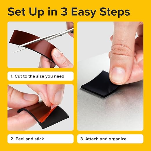 Super Sticky Magnetic Tape (10 feet x 1 inch) - Stong Magnet Strip with Adhesive Backing for DIY & Crafts - Easy to Cut and Mount on Fridges, Whiteboards & More