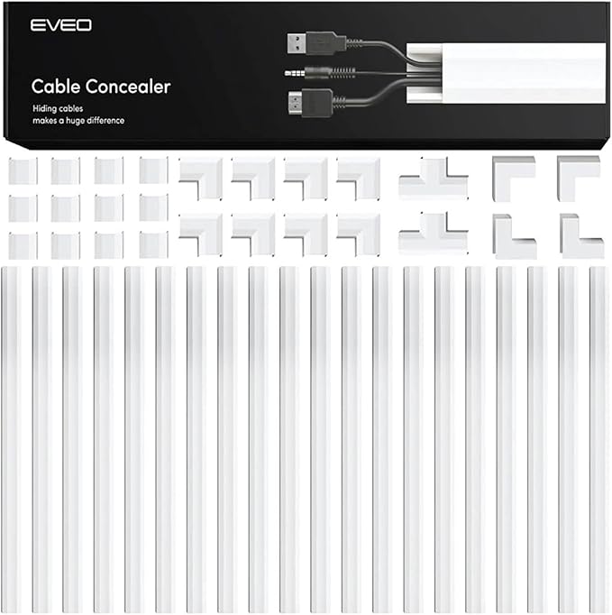 EVEO Cord Hider - 300” Cord Cover Wall Cable Hider, Cable Concealer, Wire Hiders for TV on Wall. Cable Management, Cord Hider Cable Raceway Wire Covers for Cords -18X (L17 W0.95 H0.5) - Medium - White