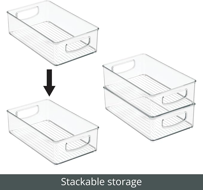 mDesign Kitchen Cabinet and Pantry Storage Organizer Bins - Pack of 4, Shallow, Clear