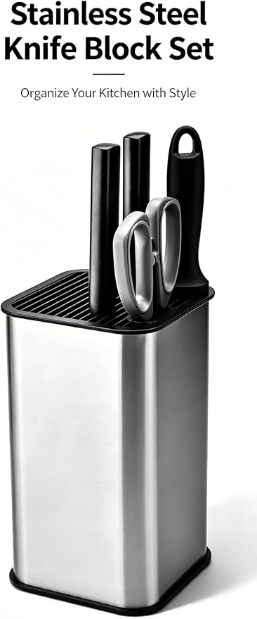 Kitchen Knife Holder,Stainless Steel Universal Knife Block Holder,Edge-Protect Knife Storage Organizer,Space-Saving Knife Storage Countertop, Slotless Knife Holder Storage for Kitchen Counter (Black)