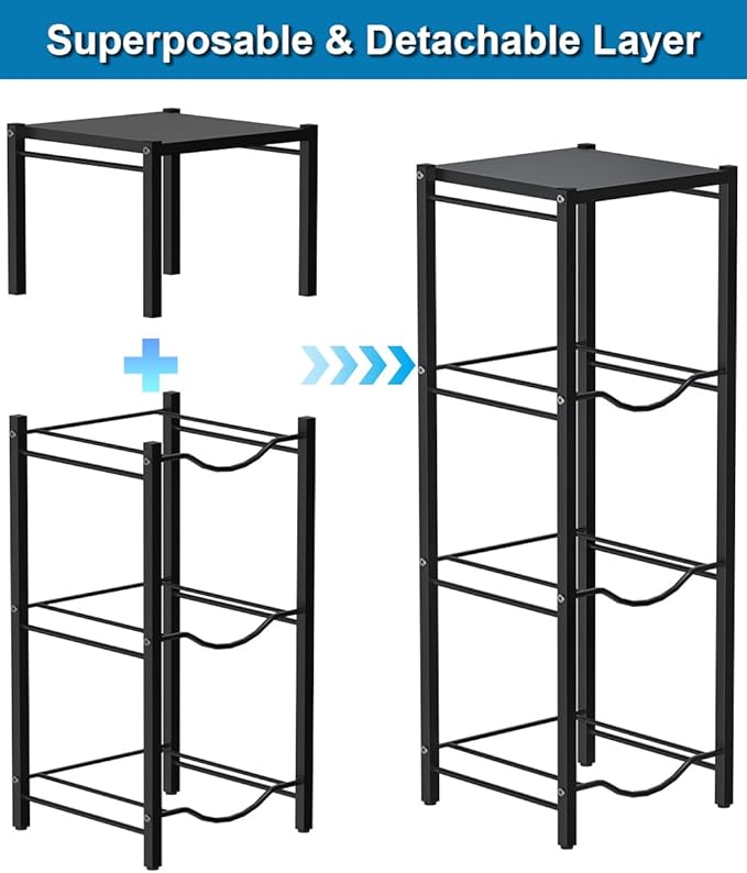 mocomax 5 Gallon Water Jug Rack, 4 Tier Detachable Water Bottle Holder With Storage Shelf, Heavy Duty Water Jug Dispenser Stand Organizer for Kitchen, Office, Home, Black