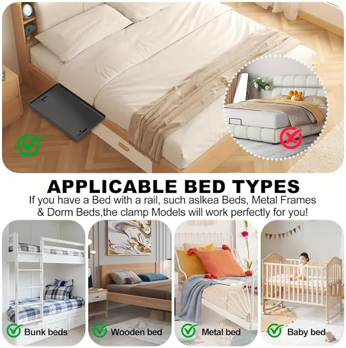 Bedside Shelf for Dorm Room Bunk Bed & Top Bunk, College Dorm Room Essentials, Bedside Caddy, Clip on Floating Desk Tray, Bed Side Table Storage, Loft Nightstand Decor - Cable Catch, Black。