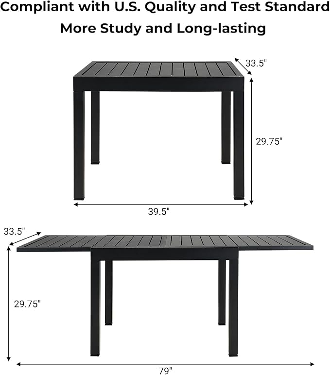 Grand patio 7-Piece Outdoor Dining Set, 6 Extra-Wide Folding Chairs & 1 Rectangle Expandable Table, Sling Mesh Patio Chairs with Wood Grain Table for Yard, Poolside, Deck, Gray