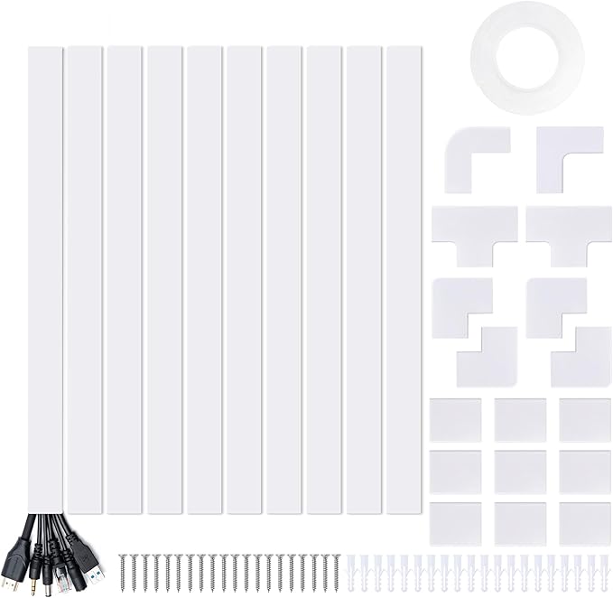 157in Cord Hider Kit, Cord Covers for Wires on Wall, Cable Hider Cord Organizer, Wire Hiders for TV on Wall, Cord Concealer, Cable Cover Wall Wire Management, 10 X L15.7 W1.18 H0.6in, White