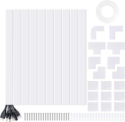 157in Cord Hider Kit, Cord Covers for Wires on Wall, Cable Hider Cord Organizer, Wire Hiders for TV on Wall, Cord Concealer, Cable Cover Wall Wire Management, 10 X L15.7 W1.18 H0.6in, White