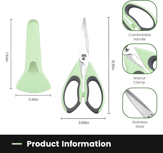 Kitchen Scissors All Purpose Heavy Duty, Kitchen Utensils Set, Stainless Steel Cooking Utensils Gadgets Meat Poultry Food Shears Dishwasher Safe Utility Tools Home (Dark green and light blue)