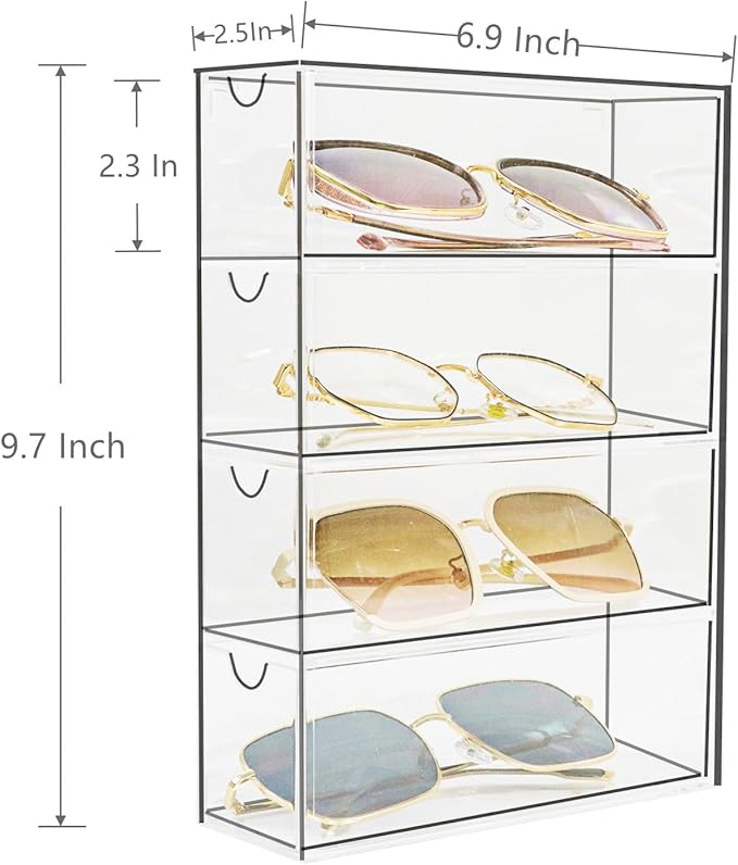 Fordonral Clear Plastic Organizer, Transparent Glasses Holder Storage Drawers, Sunglass Case Glasses Display Stand, Acrylic Organizers for Organizing Eyeglass, Hair Ties, Accessories