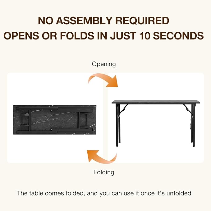 TEMI Small Computer Desk Folding Table - No Assembly, Compact 55.1" Foldable Desk with Power Outlets & USB Charging Port, Portable Small Office Desk, Ideal Mini Study Table, Marble Greige