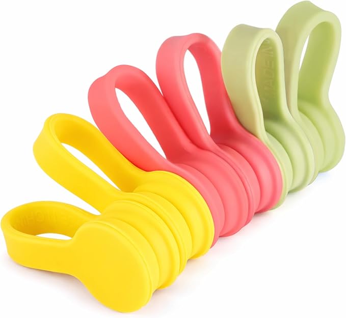 Viaky Magnetic Cable Ties 6-Pack, Reusable Silicone Cord Organizers for Desk Management, Quick-Snap Enclosed Magnetic Straps for USB and Appliance Cords - Red, Yellow, Green
