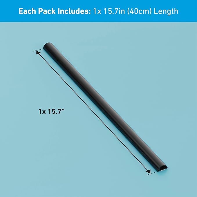 D-Line 15.7in TV Cord Hider, Patented Half Round Cable Cover, Hide Wall Mount TV Wires, Hinged One-Piece Cable Concealer, Adhesive, Decorative Raceway - 0.78in W x 0.39in H x 15.7in L - Black