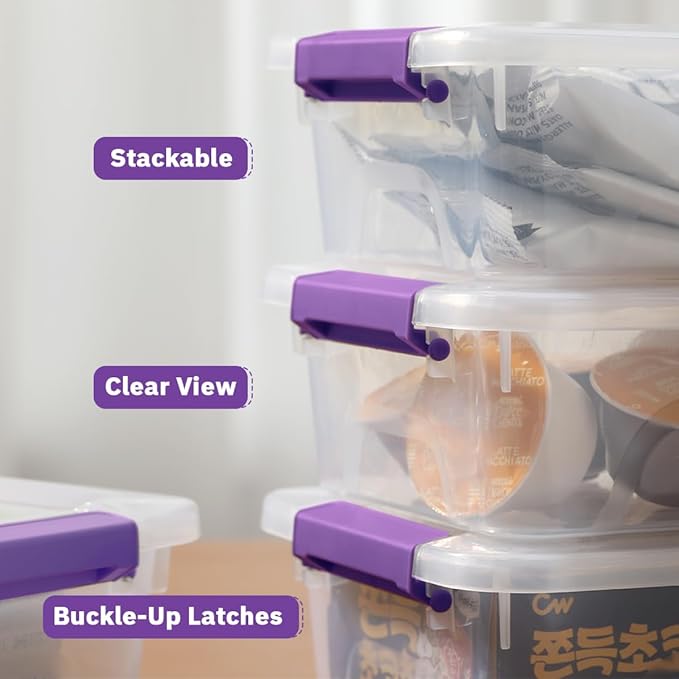 Plastic Storage Containers Clear Craft Storage Bins with Grey Handle,Organizer Box with Durable Lids Stackable Containers for Organizing Craft and Tools (8 Pack-4 Quart Purple)