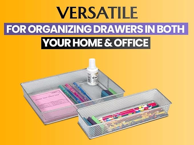 YBM HOME Silver Mesh Drawer Cabinet and or Shelf Organizer Bins, School Supply Holder Office Desktop Organizer Basket 1594s (1, 3x6x2 Inch)