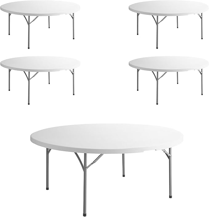 PRO&Family Commercial Round Folding Table, White Top, Powder-Coated Steel Frame, High-Impact Polyethylene Construction, Perfect for Wedding, Party, Shool, Church. (5, 72" Bi-Fold)