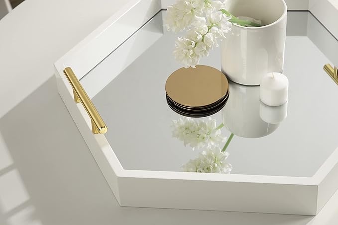 Kate and Laurel Lipton Modern Hexagon Mirrored Tray; 18 x 18; White and Gold; Midcentury Decorative Serving Tray for Storage and Display