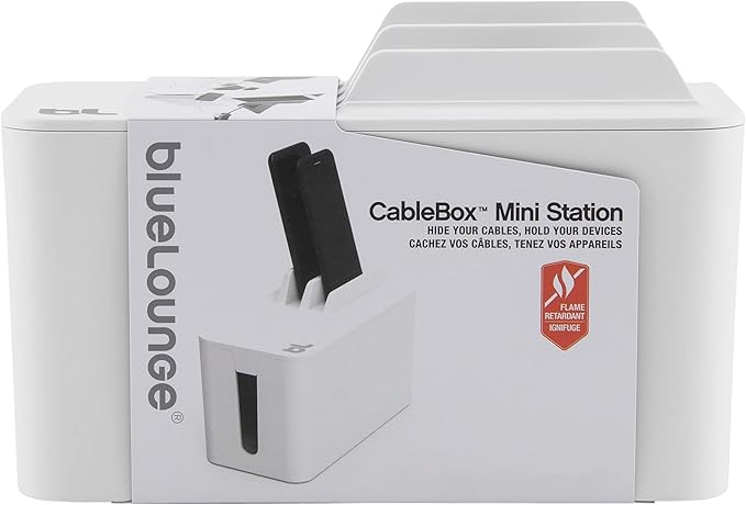 Bluelounge CableBox Mini Station White Cable and Cord Management System - Small Surge Protector Included