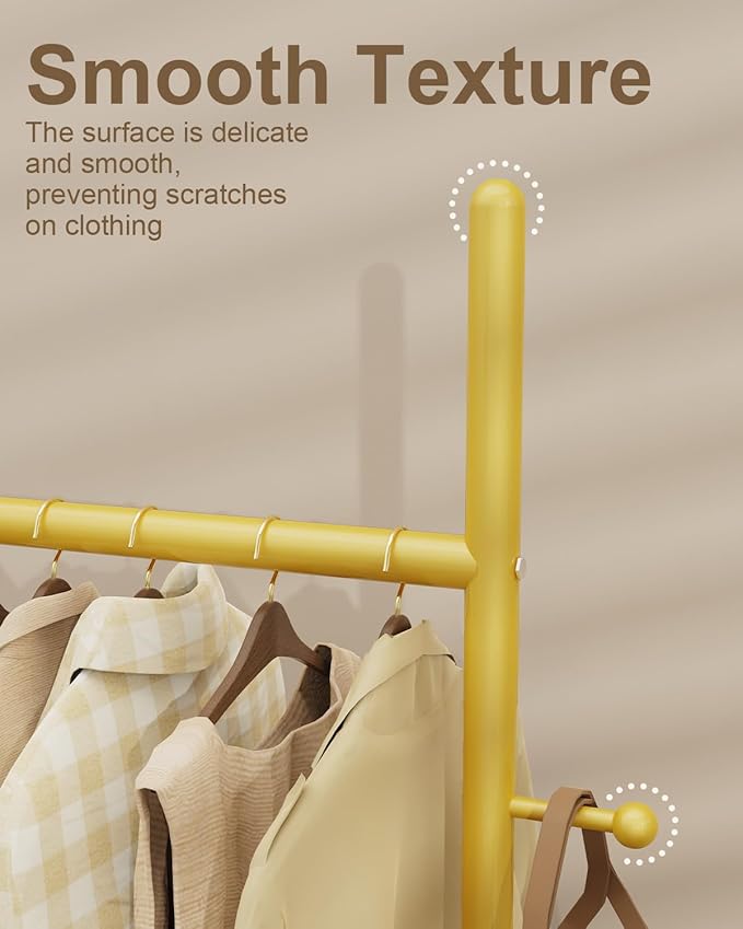 Large Metal Coat Rack Freestanding, Modern Coat Hanger Stand with 2 Hooks and Heavy Rock Slab Base, Industrial Clothes Rack, Garment Rack, 19.7 x 11.8 x 68.9 In, Golden Yellow, GYJ202MWJ