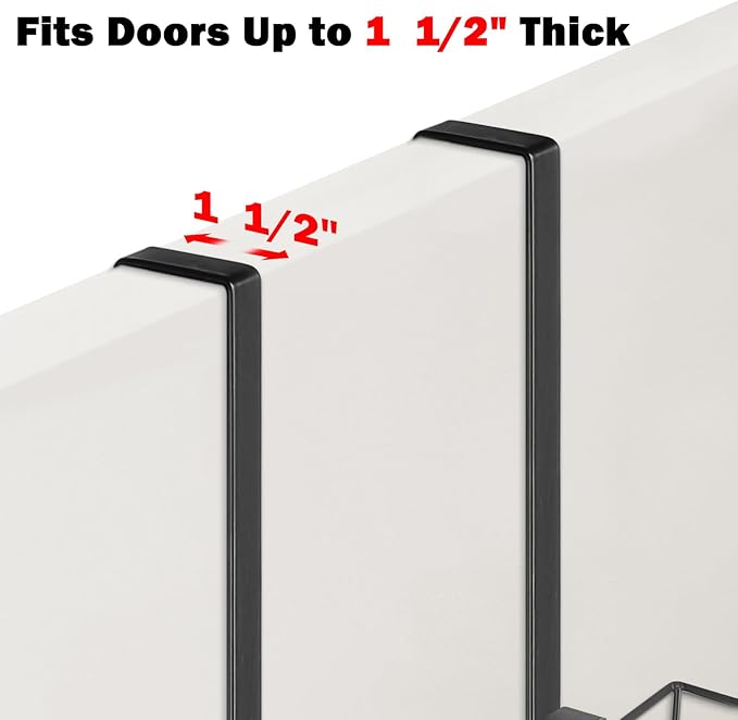 Over The Door Towel Racks, No Drill Towel Storage with Basket & Hooks, Space-Saving Multi-Functional Towel Holder for Bathrooms, bedrooms, Apartments, RVs (Matte Black, 5 Tier)