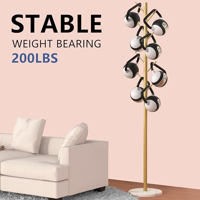 Durmmur Heavy Duty Coat Rack with Natural Marble Base, Freestanding Metal Coat Stand with 8 Hooks, Modern Stable Coat Hanger Tree for Bags, Jacket, Clothes, and Hats, Gold Metal