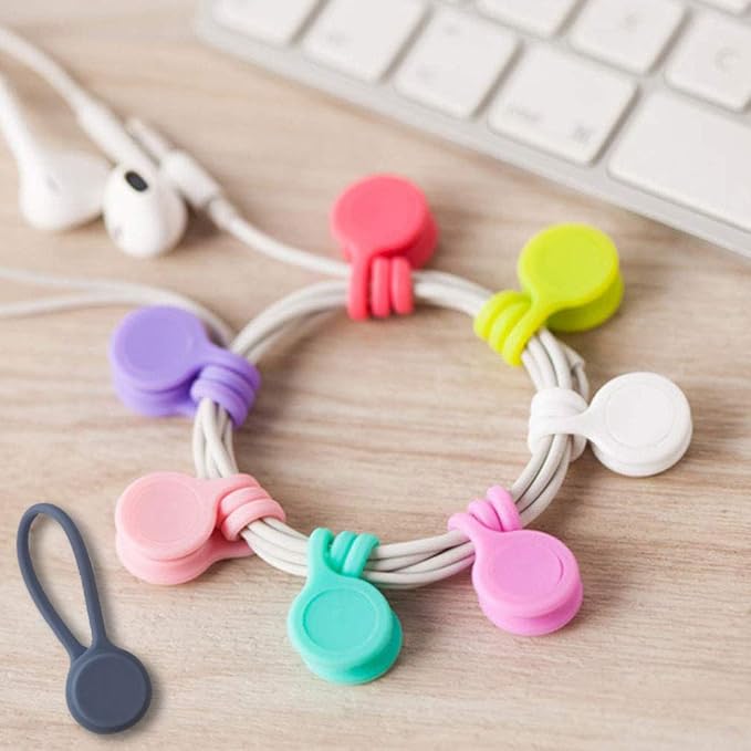 Reusable Magnetic Ties with Strong Magnet for Bundling and Organizing Cables,Headphone Cables,USB Charging Cords,Hanging & Holding Keychain,Silicone Cord Winder Magnetic Cable Clips 8 Colors - 24 Pack