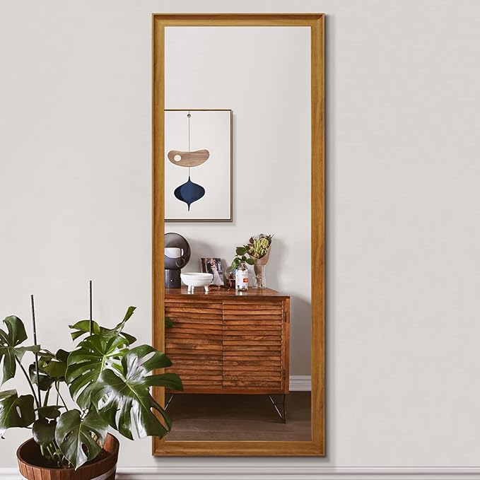 Full Length Mirror Wood Frame, 65x22in Floor Mirror Wall Full Body Mirror with Standing, Leaning Hanging for Bedroom,Living Room, Large Wooden Frame, Dark Wood