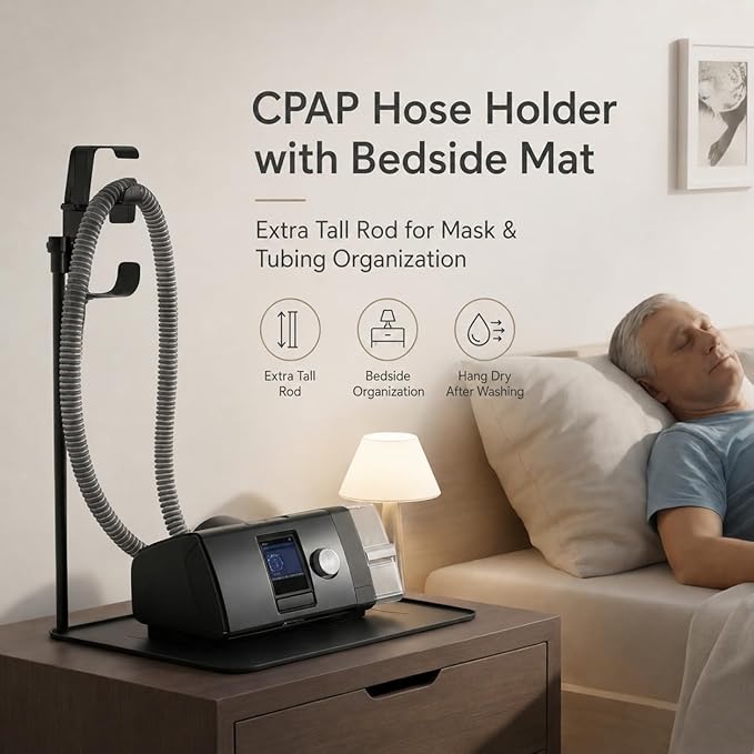 CPAP Protector Mat & CPAP Hose Holder – Insulate Hose Cover - Bedside CPAP Accessories Organizer with Hook for Mask & Tubing, Keeps Your Setup Neat, Tidy & Ready Every Night (Extra Tall)