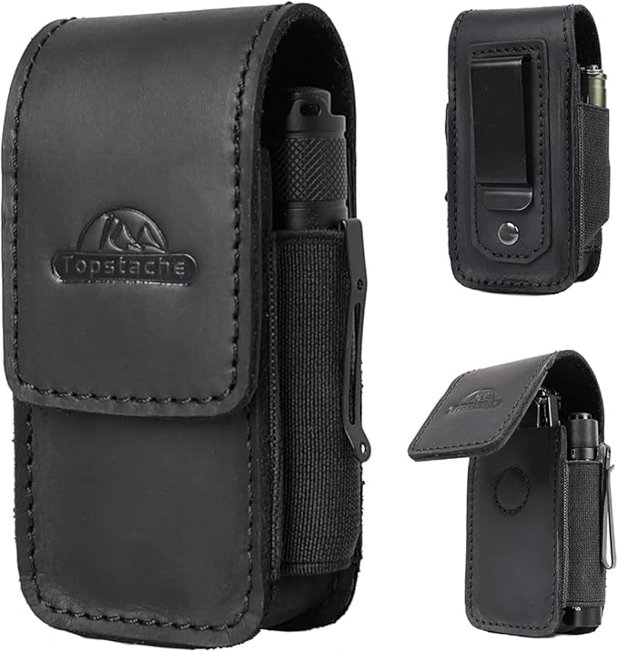 Topstache Leather Multitool Sheath with Belt Clip - EDC Multi Tool Holster for Folding Tool - Leather EDC Holster Pouch Belt Organizer - Magnetic Closure Multitool Case Sheath, M,Black