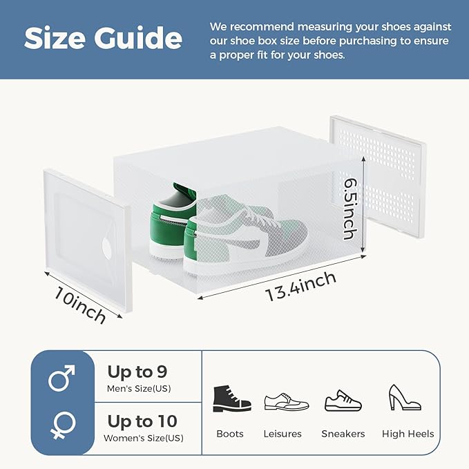 OLIXIS Shoe Storage Boxes, 15-Pack Stackable Clear Shoe Organizers with Lids, Sneaker Display and Storage Containers for Closet, Under Bed, Entryway, White