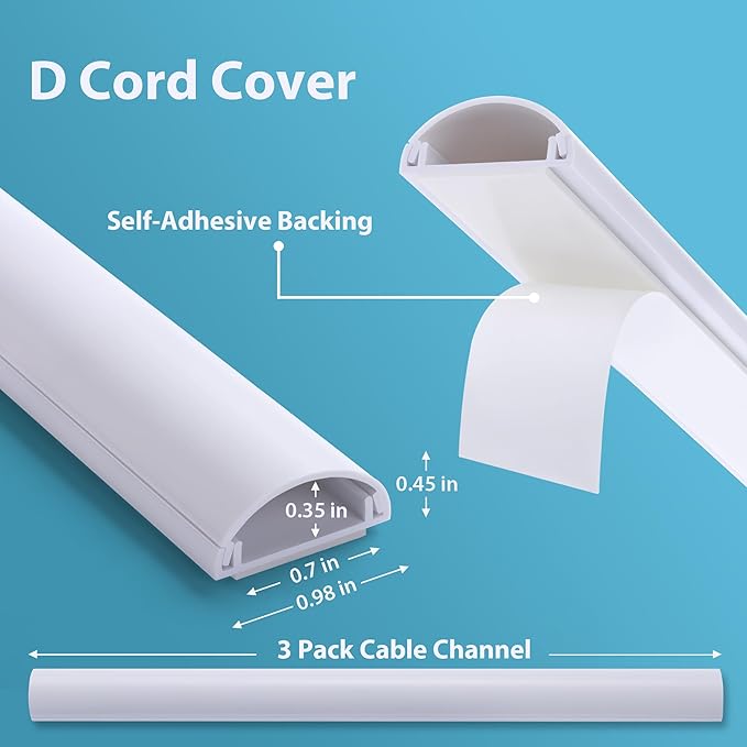 ZhiYo Cord Hider, Cable Hider for 1-2 Cords, Self-Adhesive Cord Covers for Wires on Wall, Wire Cover Wall Mount TV, Cable Raceway White, W1in x H0.45in