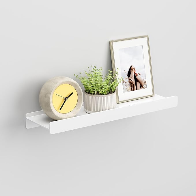 Floating Shelves for Wall, Wall Mounted Shelves with Lip for Storage, Metal Display Shelves for Home Decor, Kitchen/Living Room/Bedroom/Bathroom Shelf, White 16 inch 1 Pack
