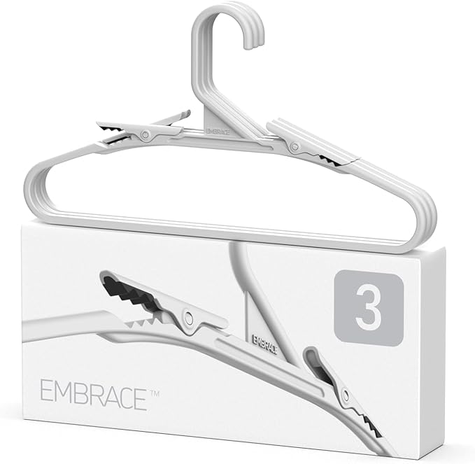 No Hassle-Hangers Best Clothes Hanger Ultra Soft Rubberized Grip Clip Keeps Garments in Place and Off the Floor. Perfect for Wide Neck Silks & Satin Tops, delicates, Athletic wear. (3, Bright Grey)