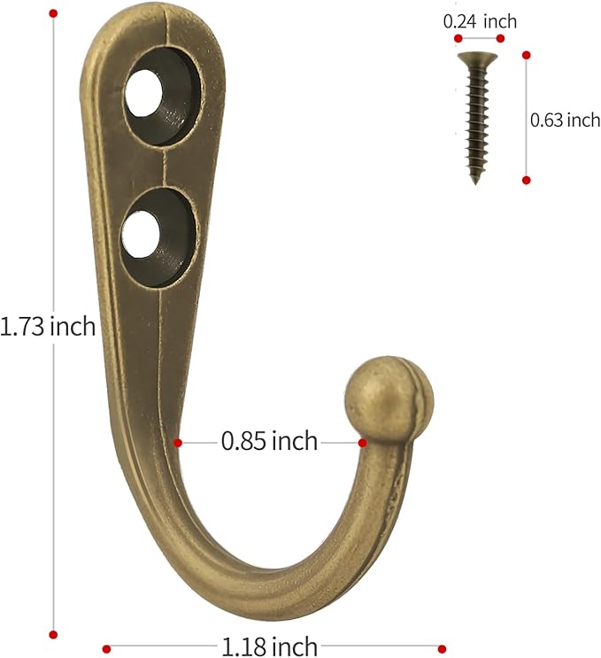 20 Pcs Key Hooks Coat Hooks for Hanging, Key Holder, Wall Mount Hook with Stainless Steel Metal Screws, Command Hooks Utility Hangers for Key, Hat, Cup, Coat, Picture (Bronze)