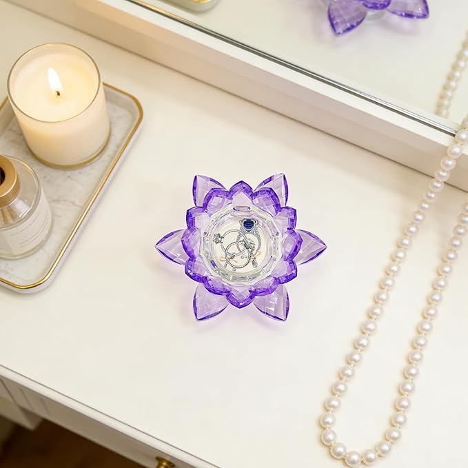 Crystal Flower Jewelry Tray, Transparent Decorative Trinket Dish for Rings, Earrings, Necklaces, Keys for Vanity Dresser Nightstand, Elegant Gift for Women Mother's Day (2, 4.4"(w) - Purple)