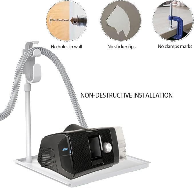 CPAP Protector Mat - CPAP Hose Holder Bedside Organizer - CPAP Hose Hanger with Retractable Hook for CPAP Mask & Tube,Keep cpap supplies neat and tidy, Enhances Sleep Quality (white)