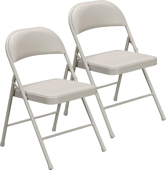 2 Pack Padded Folding Chairs, Portable Metal Foldable Chairs with Cushion, PU Leather Sturdy Indoor Outdoor Seating for Home, Office, Party, Khaki