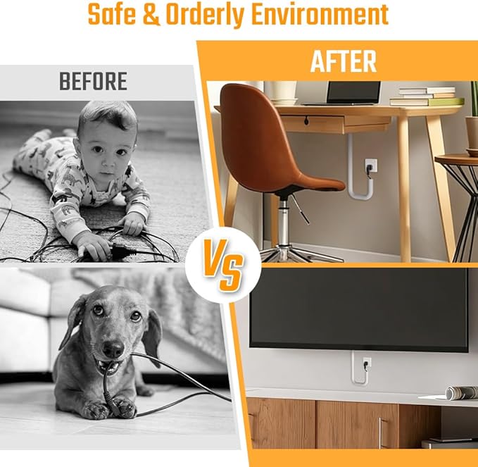AUAUY 78" Cord Hider for Wall Mount TV, Self Adhesive Silicone Cord Covers, Flexible Hiding Wires on Wall, Cable Cover Raceway Kit for Wires, Home Office, Walls & Floors, White(0.55" W x 0.43" H)