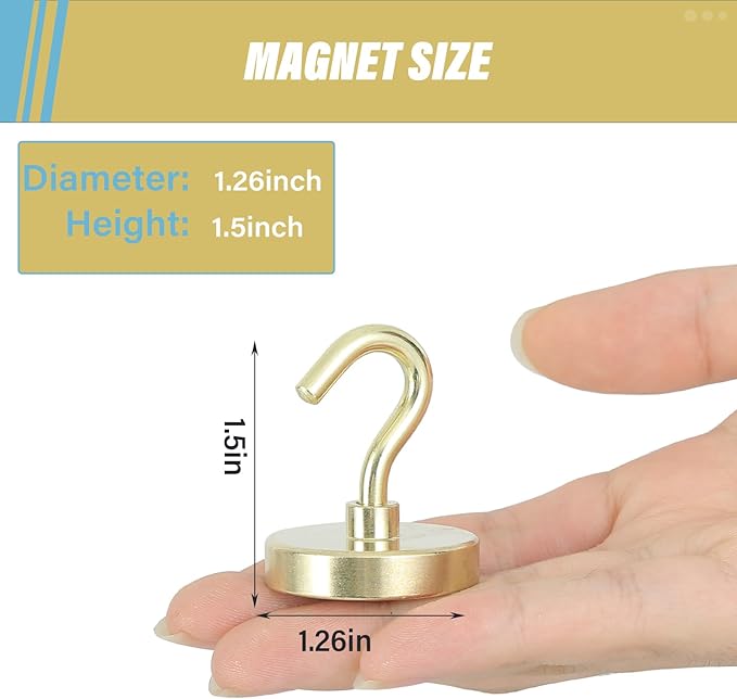 Neosmuk Magnetic Hooks, Heavy Duty 130lb+ Strong Magnet Hook for Cruise Cabins, Cruise Essentials 2026 for Hanging, Metal Wall Refrigerator Hangers (Golden, 10 Pack)