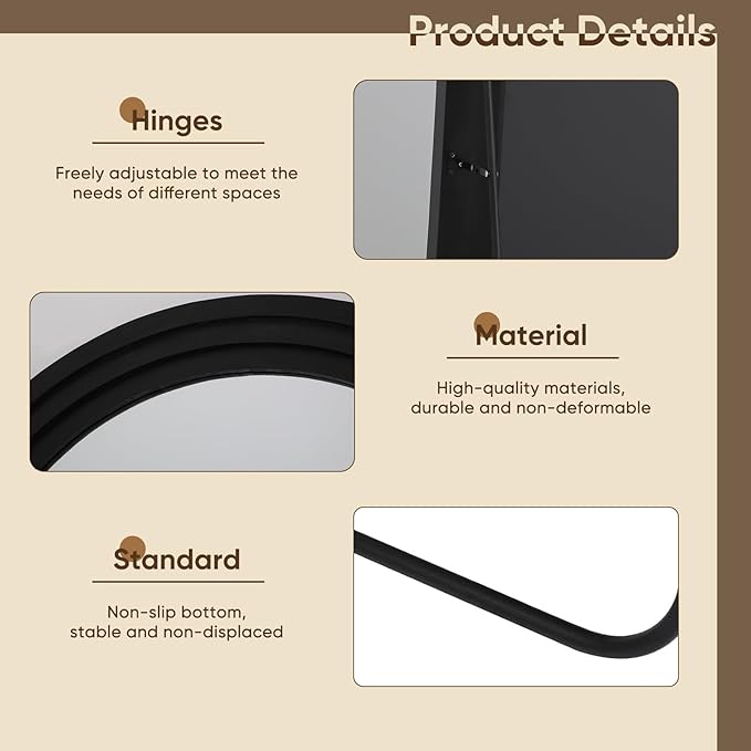 Full Length Mirror, 76"x34" Wooden Mirror Full Length with Stand Wood Floor Mirror, Oversized Stand Up Mirrors Large Wall Mirrors, Wall Mounted Mirrors, Arched Wood Style, Black
