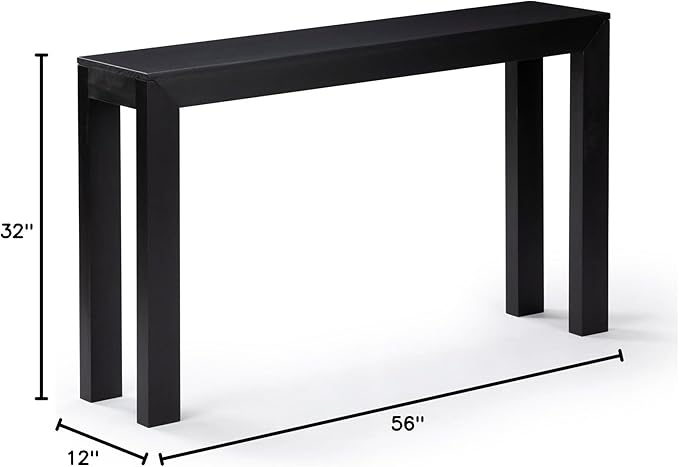 Plank+Beam Modern Solid Wood Console Table, 56 Inch, Sofa Table, Narrow Entryway Table for Hallway, Behind the Couch, Living Room, Foyer, Easy Assembly, Black
