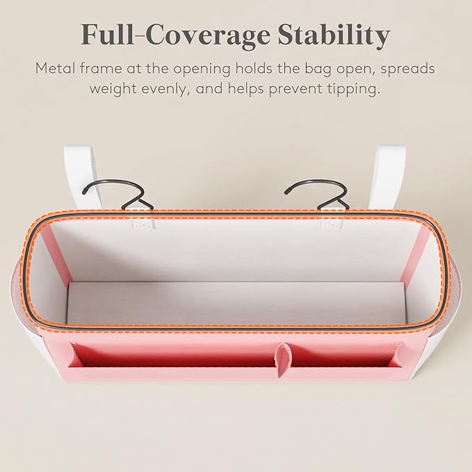 Lifewit Bedside Caddy Storage Organizer, Hanging Storage Bag with Fixed Straps, Book Remotes Holder for Home, College, Dorm, Bunk, Hospital, Crib Bed Rails, Pink