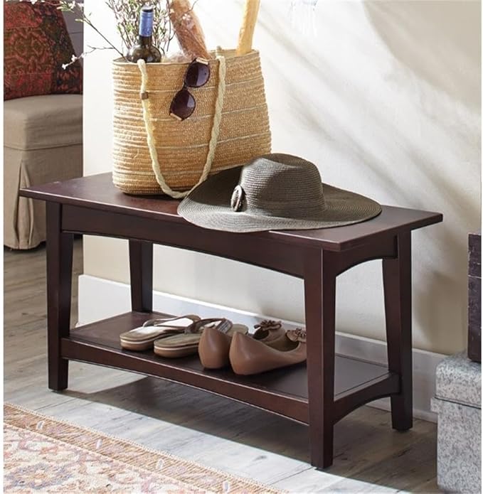 Alaterre Furniture Shaker Cottage Bench with Shelf, Espresso