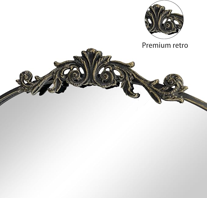 HQiJun Black Vintage Wall Mirror Window Decorative Traditional Mirrors Antique Arched Farmhouse for Living Room Bedroom Entryway Bathroom Vanity (36 * 24 * 1.2, Black)