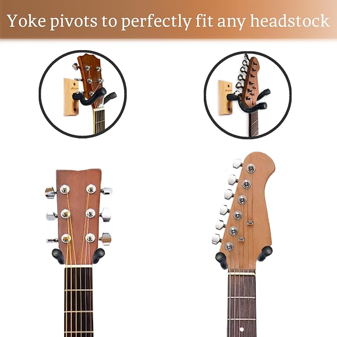 Onmiwod Guitar Wall Mount 2 Pack, Ash Hardwood Guitar Hanger, U-Shaped Guitar Wall Hanger Mount, Guitar Holder Hook Stand Wall for Acoustic, Electric Guitar, Banjo, Bass, for Guitar Player Men Boy