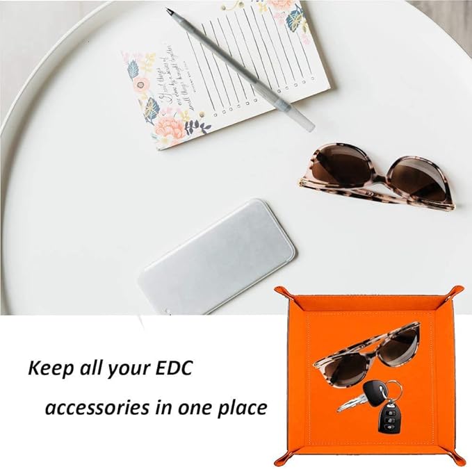 Valet Tray Desktop Storage Organizer, Vegan Leather Catchall Bedside Vanity Tray Nightstand Caddy Holder for Remote Controller, Watch, Keys, Phone, Wallet, Sunglasses, Jewelry - Flag