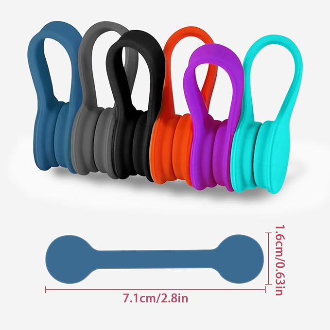 6 Pack Magnetic Twist Ties, Viaky Multicolor Magnet Keeper Bands Winder Wrap Straps Cable Clips Cord Organizer for Earphones/USB Cable/Bookmarks/Keychain/Cable Management