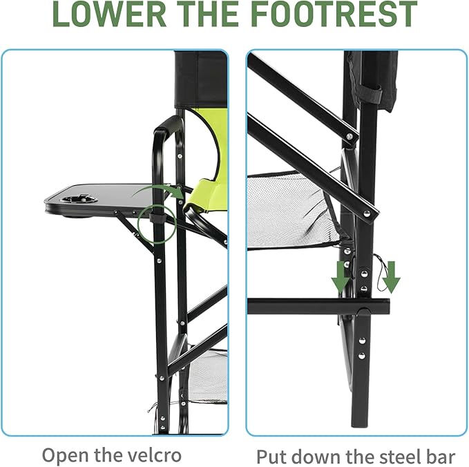 Outvita 31" Tall Directors Chair Height Seat Folding with Side Table Storage Bag, Support for 300Lbs Portable Makeup Artist Chair with Bar Height(Green/Black)