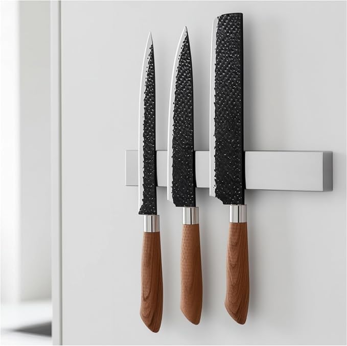 8 Inch Magnetic Knife Holder for Wall No Drill - Upgraded Stainless Steel Magnetic Knife Strip with 3M Type, Magnet Knife Strip Bar Rack for Kitchen Utensil & Tool Storage, Art Supply Essentials