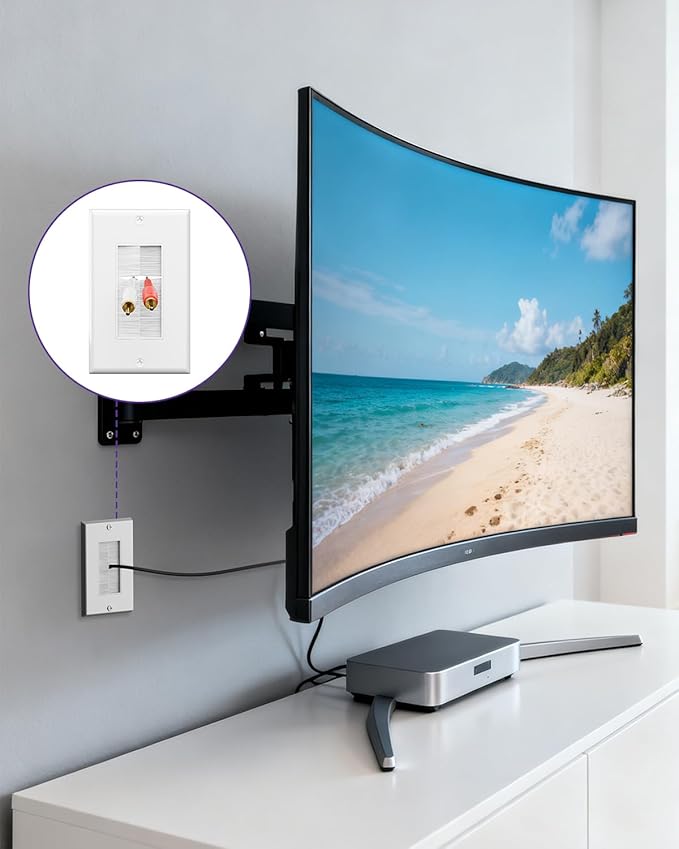 VCE Brush Wall Plate with Low Voltage Box, Decorator Wall Cover with Low Voltage Mounting Bracket for Wall-Mount TV, Black, 3-Pack (White+Orange)