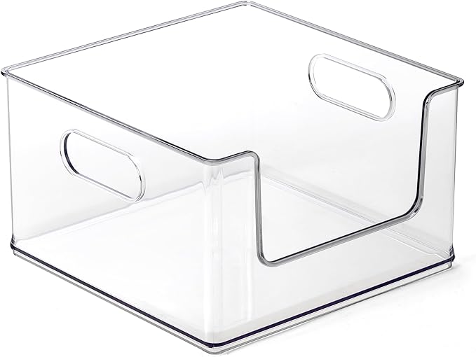 BINO | Stackable Plastic Storage Bins, Open-Front - Clear | THE CLARUS COLLECTION | Pantry Organizers and Storage Containers | Fridge Organizer Bins | Kitchen Cabinet Organizer | Medicine Cabinet Bin