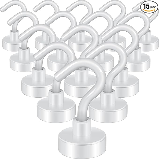 Neosmuk Magnetic Hooks, Heavy Duty 30lb+ Strong Magnet Hook for Cruise Cabins, Cruise Essentials 2026 for Hanging, Metal Wall Refrigerator Hangers (White, 15 Pack)